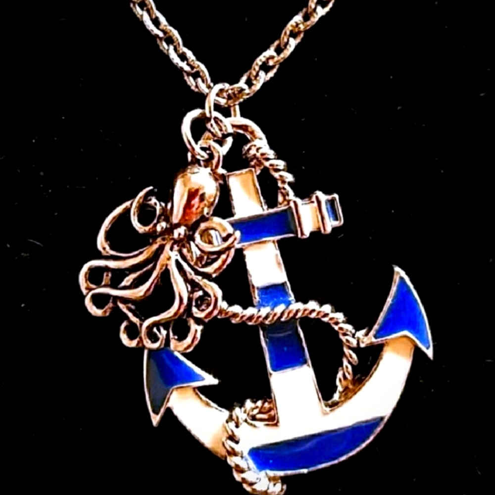 Nautical anchor and octopus necklace